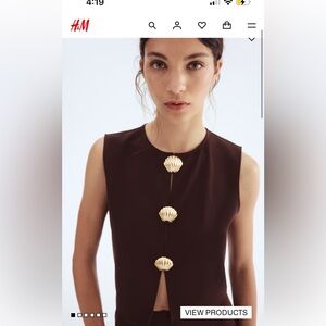 H&M Chocolate Brown Vest with Gold Shell Accents NWOT never worn